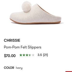 Brand New In Box - Fitflop Chrissie Pom-Pom Felt Shoes.  Womens Size 8, Ivory.